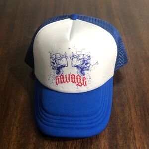 Hat savage  face skeleton  adjustable strap fitted .Blue/white